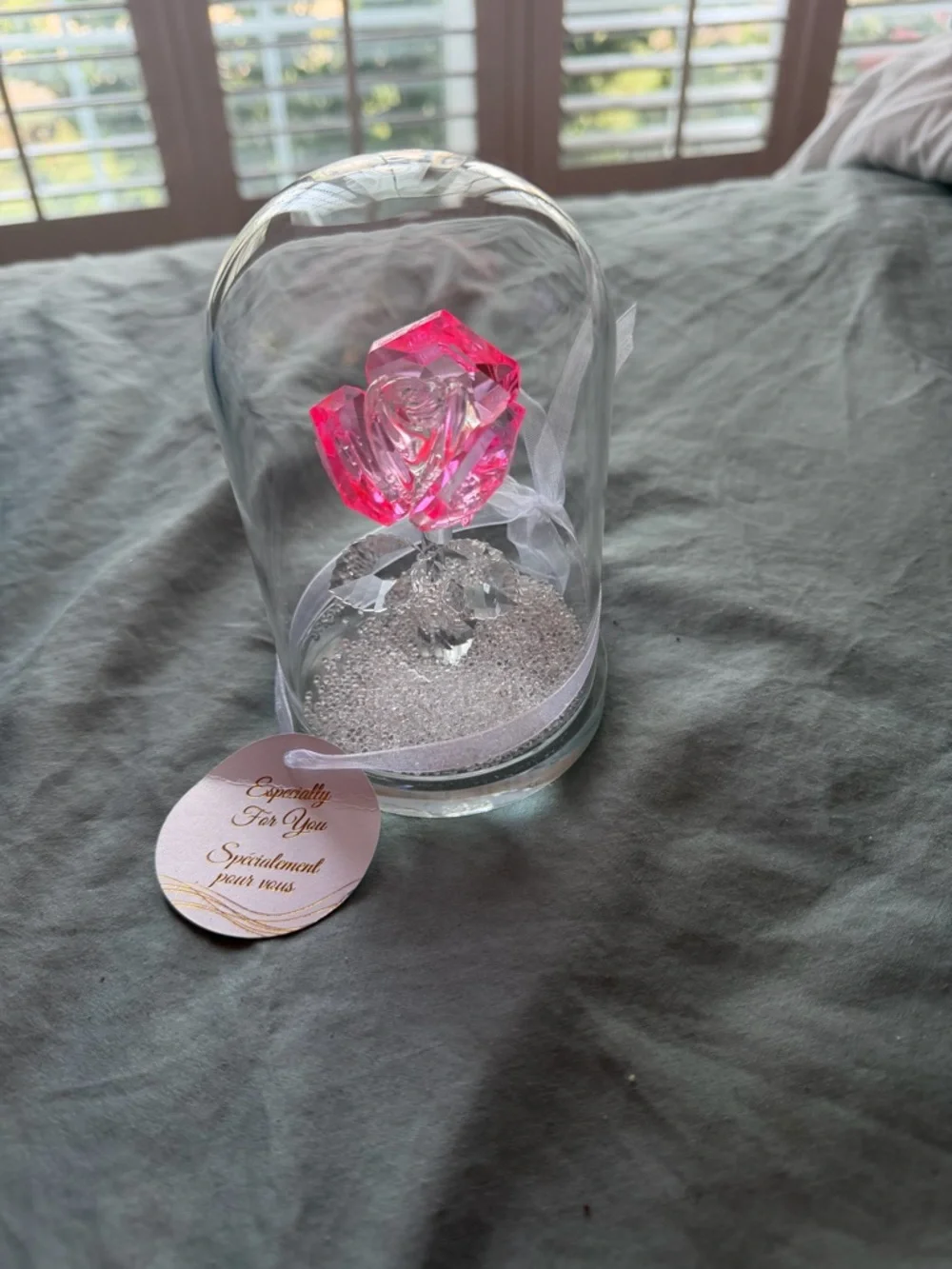 Crystal Pink Rose Dome Decorative Accent